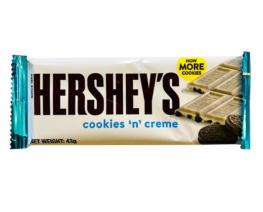 Hershey's Cookies'n'Creme 43g, white chocolate bar with cookies 