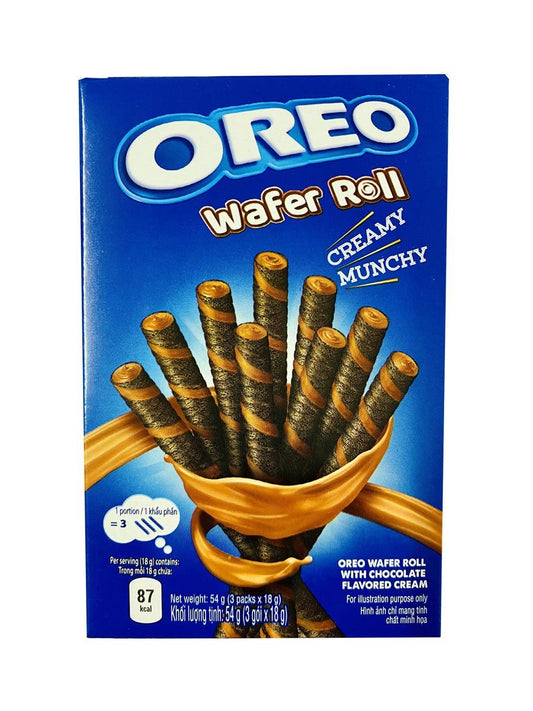 Oreo Wafer Roll Chocolate 54g, gefüllte Schokoladen Waffel, Creme Rolle